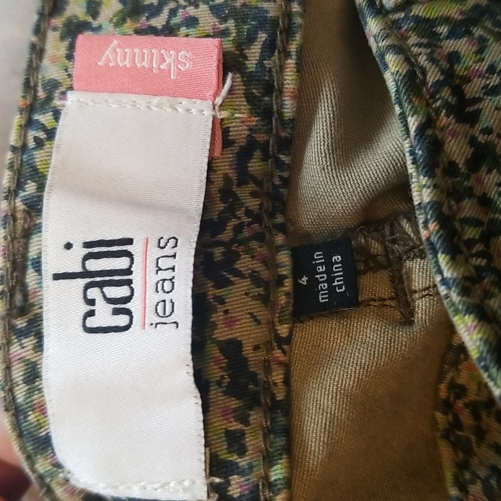Cabi Womens Ditsy Olive Green Stretch Skinny Jean's Size 4 - Picture 9 of 13